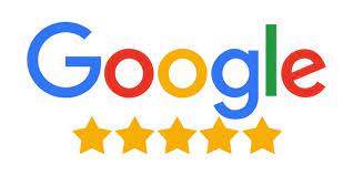graphic with Google logo and 5 gold stars below it.